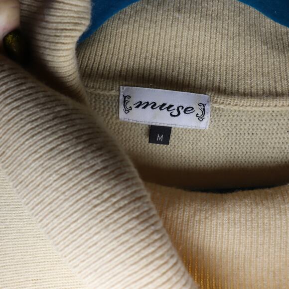 Muse 100% Cashmere Cowl Neck Poncho Sweater Cream Size M - Picture 4 of 5